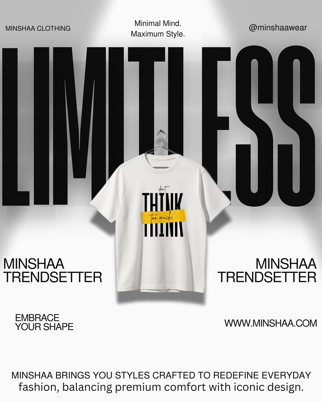 Don’t Think Too Much – White Casual Graphic T-Shirt | 40% Off Now ₹799